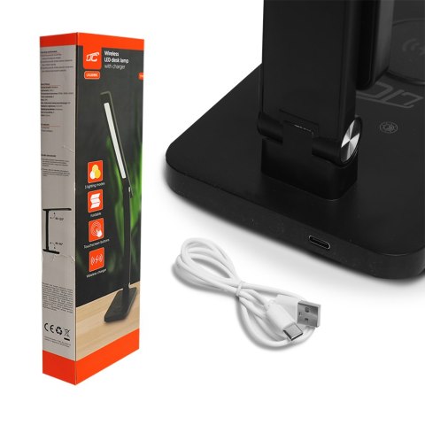 Lampka biurkowa LED 10W, 3000/4500/6000K, ładowanie indukcyjne, dotykowa, ściemniacz, czarna, LTC