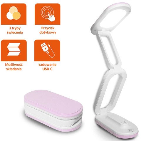 Lampka biurkowa LED składana, 3000/4500/6000K, 1200mAh, różowa, LTC