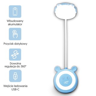 Lampka nocna LED miś 3W, 3000/4500/6000K, regulowana, 1200mAh, niebieska, LTC