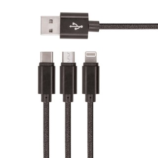 Kabel USB Setty 3w1 nylon czarny R