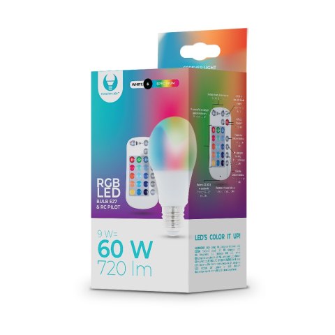 Żarówka LED E27 A60 RGB + Biały 9W z pilotem 720lm Forever Light