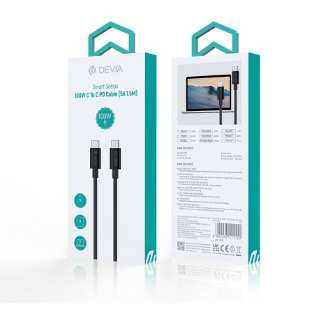 Devia kabel Smart EC317 PD USB-C - USB-C 1,5 m 100W 5A czarny