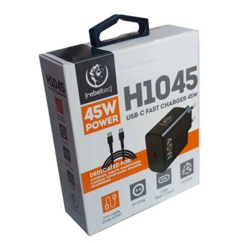 Ładowarka sieciowa Rebeltec H1045 45W z kablem USB-C na USB-C 2m czarna