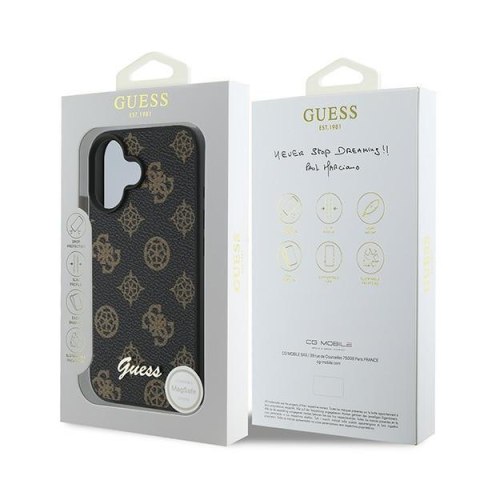 Guess nakładka do iPhone 16 Plus 6,7" GUHMP16MPGPYSK czarna hardcase PU Peony Script MagSafe