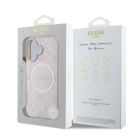 Guess nakładka do iPhone 16 Plus 6,7" GUHMP16MPSAPSMEP różowa hardcase Saffiano Peony Classic Logo MagSafe