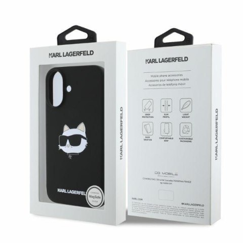 Karl Lagerfeld nakładka do iPhone 16 6,1" KLHMP16SSCHPPLK czarna hardcase Silicone Choupette Head Print MagSafe
