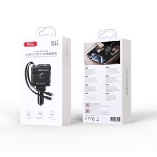 XO ładowarka samochodowa CC66 104W 1x USB 1x USB-C czarna z kablem USB-C i kablem Lightning