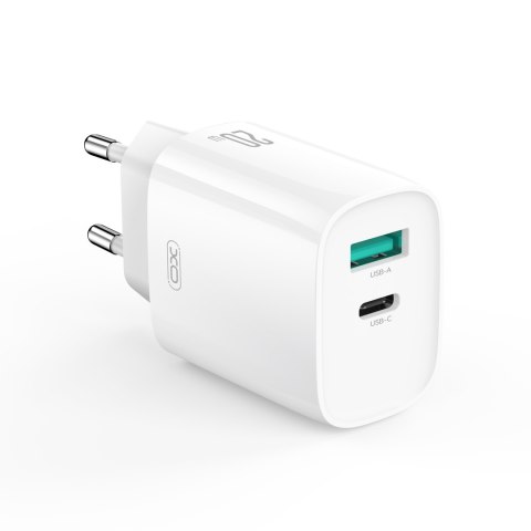 XO ładowarka sieciowa CE29 PD 20W 1x USB-C 1x USB biała + kabel USB-C - Lightning