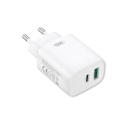 XO ładowarka sieciowa CE29 PD 20W 1x USB-C 1x USB biała + kabel USB-C - Lightning