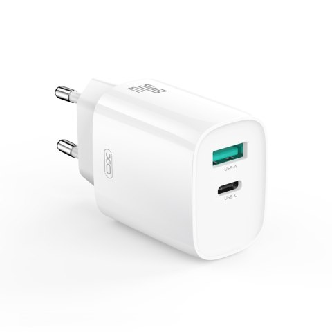 XO ładowarka sieciowa CE30 PD 30W 1x USB-C 1x USB biała + kabel USB-C - Lightning