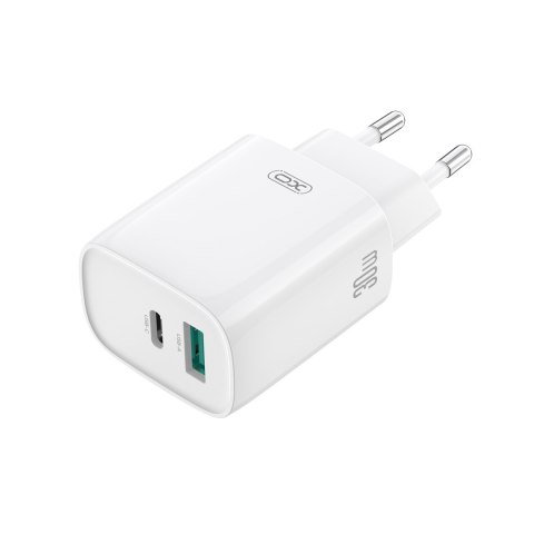XO ładowarka sieciowa CE30 PD 30W 1x USB-C 1x USB biała + kabel USB-C - Lightning