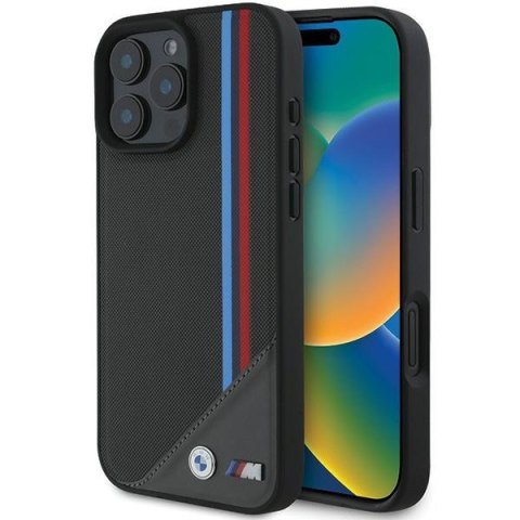 BMW nakładka do iPhone 16 6,1" BMHMP16S23PUTRK Hardcase M Meshed Tricolor Stripes MagSafe czarna