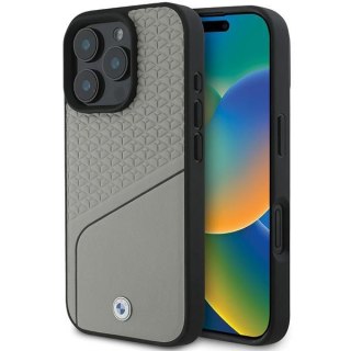 BMW nakładka do iPhone 16 Pro 6,3" BMHMP16L23RDCLG Hardcase Sign Leather Textured and Line MagSafe szara