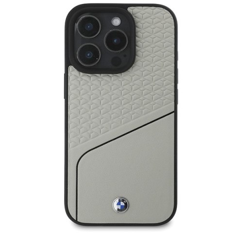 BMW nakładka do iPhone 16 Pro 6,3" BMHMP16L23RDCLG Hardcase Sign Leather Textured and Line MagSafe szara