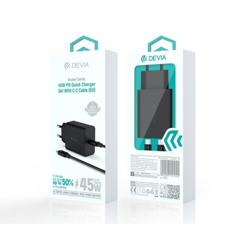 Devia ładowarka sieciowa Rocket PD 45W 1x USB-C czarna + kabel USB-C - USB-C