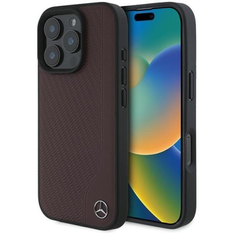 Mercedes nakładka do iPhone 16 Pro 6,3" MEHMP16L23RBGVR Hardcase MB Wood Imitation Leather MagSafe czerwona