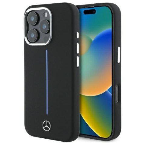 Mercedes nakładka do iPhone 16 Pro 6,3" MEHMP16L23SUMBK Hardcase Silicone Blue Stripe MagSafe czarna