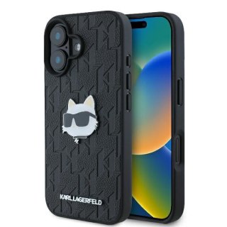 Karl Lagerfeld nakładka do iPhone 16 6,1" KLHCP16SPGKLCHPK czarna Hardcase Monogram Choupette Head Pin
