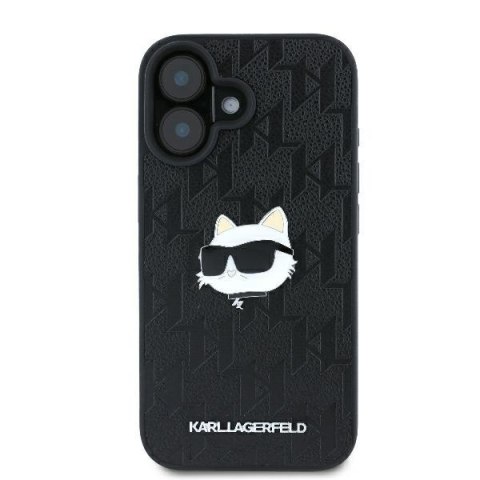 Karl Lagerfeld nakładka do iPhone 16 6,1" KLHCP16SPGKLCHPK czarna Hardcase Monogram Choupette Head Pin