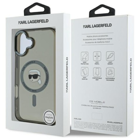 Karl Lagerfeld nakładka do iPhone 16 6,1" KLHMP16SHLSKIK czarna Hardcase IML Metal Karl Head MagSafe