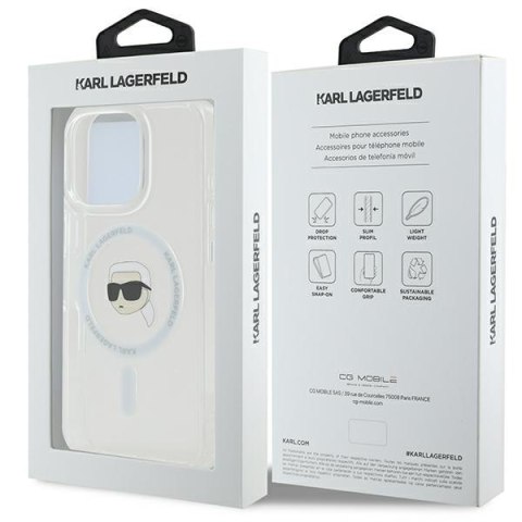 Karl Lagerfeld nakładka do iPhone 16 Pro Max 6,9" KLHMP16XHLSKIH biała Hardcase IML Metal Karl Head MagSafe