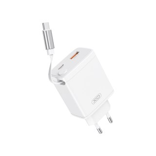 XO ładowarka sieciowa CE31 1x USB 1x USB-C 30W biała z kablem USB-C zwijanym