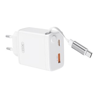 XO ładowarka sieciowa CE31 1x USB 1x USB-C 30W biała z kablem USB-C zwijanym