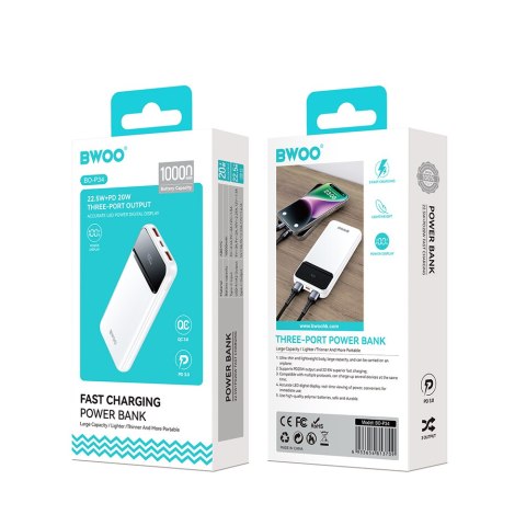 BWOO Ultra cienki power bank 22,5W, 10000 mAh, biały