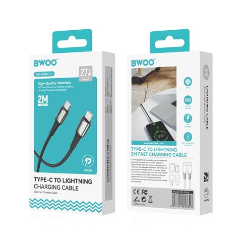 BWOO kabel Pleciony USB-C - Lightning 2m 30W czarny