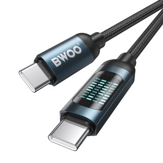 BWOO kabel USB-C - USB-C 1m 60W z wyświetlaczem led, pleciony, czarny