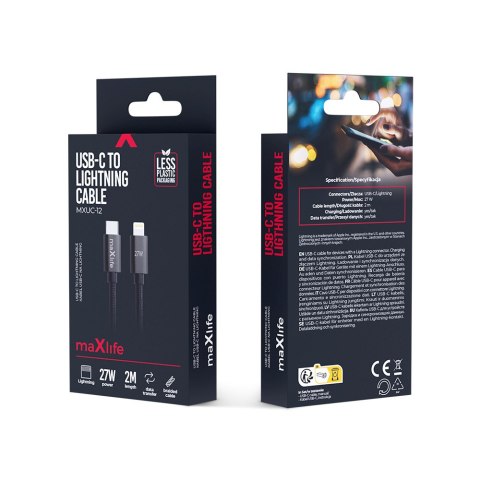 Maxlife kabel MXUC-12 USB-C - Lightning 2,0 m 27W czarny