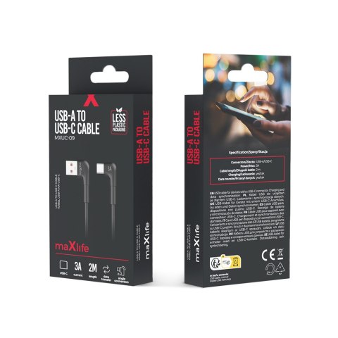 Maxlife kabel kątowy MXUC-09 USB - USB-C 2,0 m 3A czarny