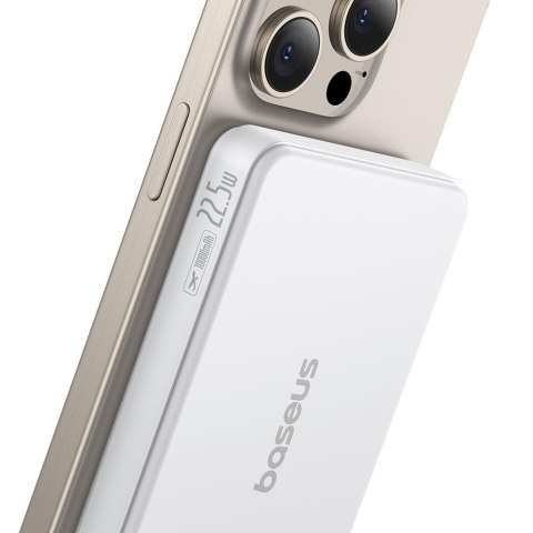 Baseus Powerbank magnetyczny Airpow Qi2 10000mAh 22.5W z kablem USB-C - USB-C biały