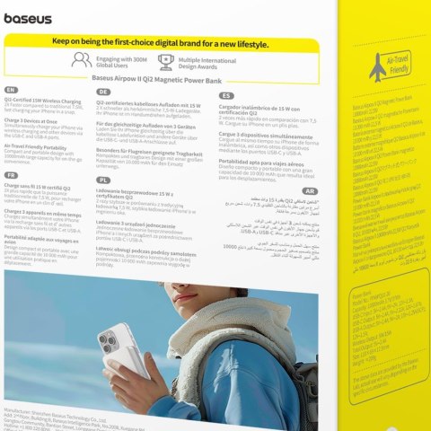 Baseus Powerbank magnetyczny Airpow Qi2 10000mAh 22.5W z kablem USB-C - USB-C biały
