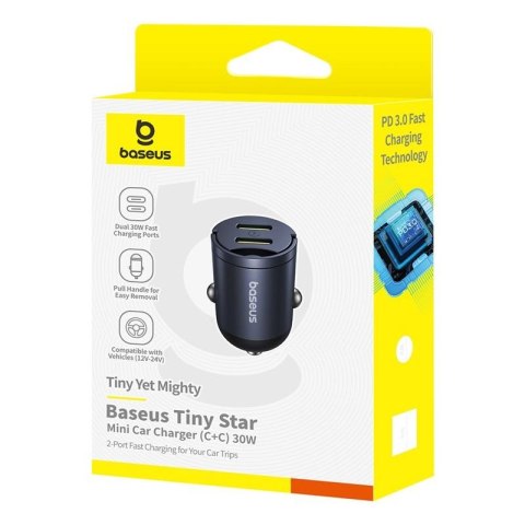 Baseus ładowarka samochodowa PD Mini Tiny Star 2C 1x USB-C 1x USB-C 30W czarna