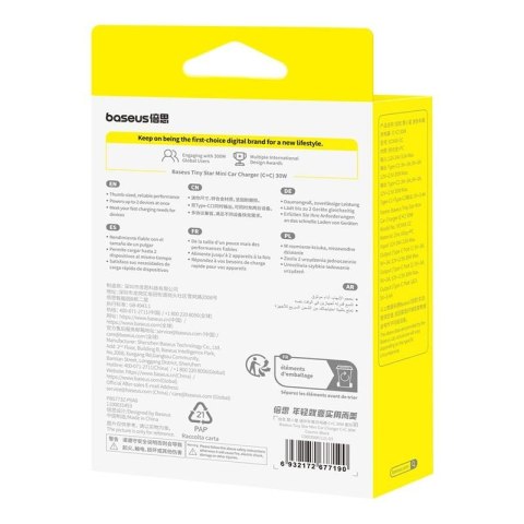 Baseus ładowarka samochodowa PD Mini Tiny Star 2C 1x USB-C 1x USB-C 30W czarna