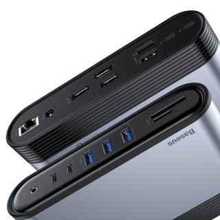 Baseus HUB Stacja robocza Three-Screen USB-C 17w1 plus zasilacz szara