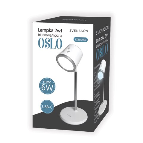 Svensson Lampka biurkowa/nocna 2w1 OSLO magnetyczna odpinana 6W biała