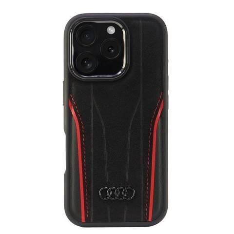 Audi nakładka Genuine Leather MagSafe do iPhone 16 Pro 6.3" czarno-czerwona