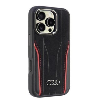 Audi nakładka Genuine Leather MagSafe do iPhone 16 Pro 6.3" czarno-czerwona