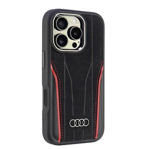 Audi nakładka Genuine Leather MagSafe do iPhone 16 Pro 6.3" czarno-czerwona