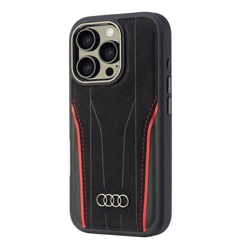 Audi nakładka Genuine Leather MagSafe do iPhone 16 Pro 6.3" czarno-czerwona