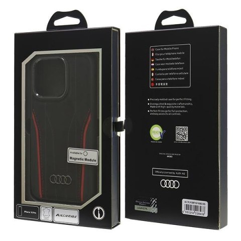 Audi nakładka Genuine Leather MagSafe do iPhone 16 Pro 6.3" czarno-czerwona