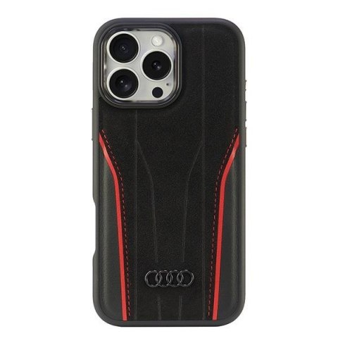 Audi nakładka Genuine Leather MagSafe do iPhone 16 Pro Max 6.9" czarno-czerwona