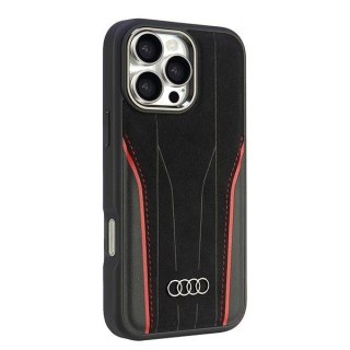 Audi nakładka Genuine Leather MagSafe do iPhone 16 Pro Max 6.9" czarno-czerwona