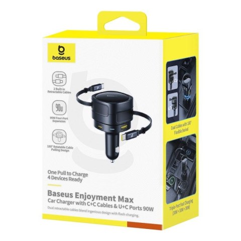 Baseus ładowarka samochodowa PD 1x USB-C 1x USB 90W + kabel 2x USB-C czarna