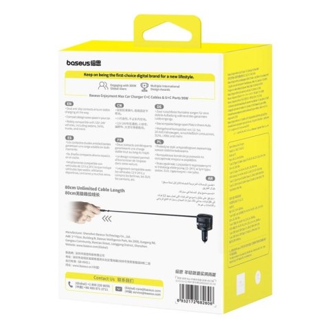 Baseus ładowarka samochodowa PD 1x USB-C 1x USB 90W + kabel 2x USB-C czarna