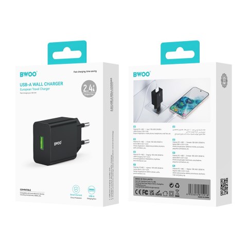 BWOO ładowarka sieciowa CDA249 USB 2,4A, czarna