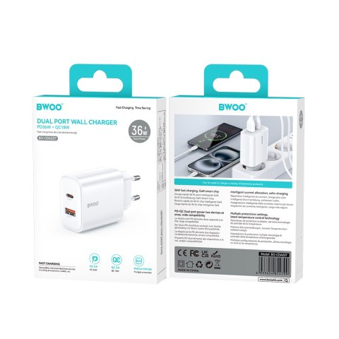 BWOO ładowarka sieciowa PD CDA207 1x USB 1xUSB-C 36W biały