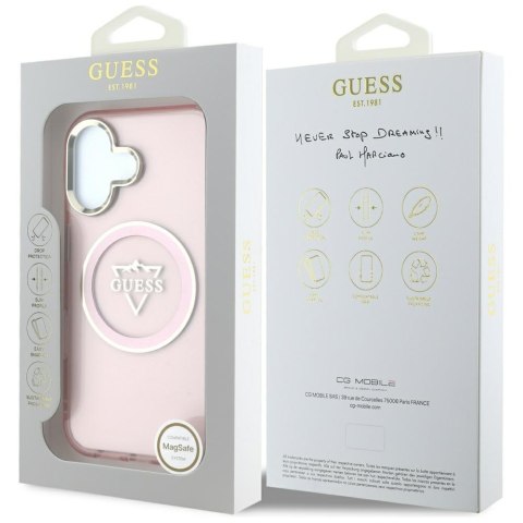 Guess nakładka Hardcase MagSafe IML Metal Mountain Logo do iPhone 16 6,1" Różowa